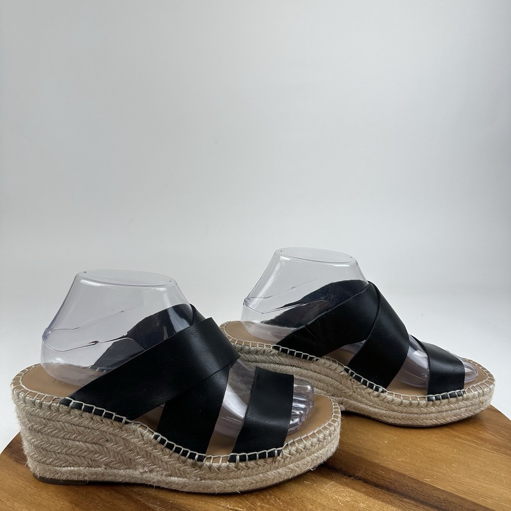 New Womens Nordstrom Rack Cressida Black Faux Leather Wedges Sandals Size 8.5 M